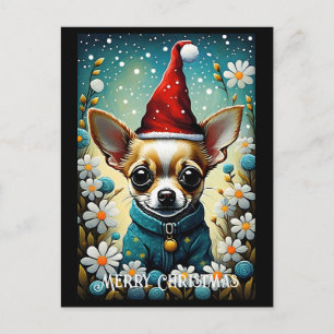 Colourful Cute Chihuahua Floral Santa Christmas  Postcard