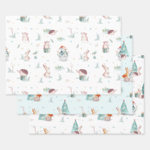 Colourful cute Christmas animals pattern Wrapping Paper Sheet