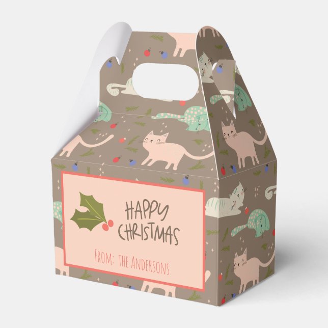 Colourful Cute Christmas Cats Favour Box (Front Side)