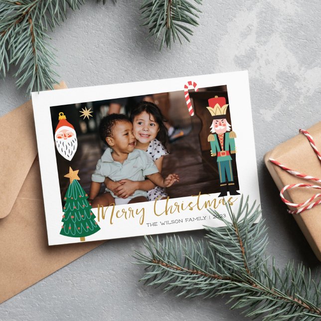 Colourful Cute Christmas Family Photo  Holiday Car Card (Creator Uploaded)