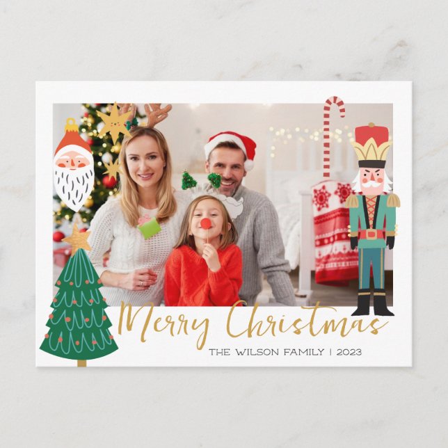 Colourful Cute Christmas Family Photo  Holiday Car Postcard (Front)