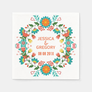 Colourful Cute Colourful Retro Floral Wreath Napkin