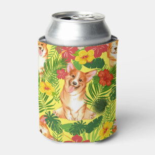 Colourful Cute Corgi Puppy Dog Pattern In Yellow Can Cooler