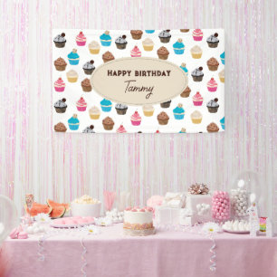 Colourful Cute Cupcakes Pattern Birthday Party Banner