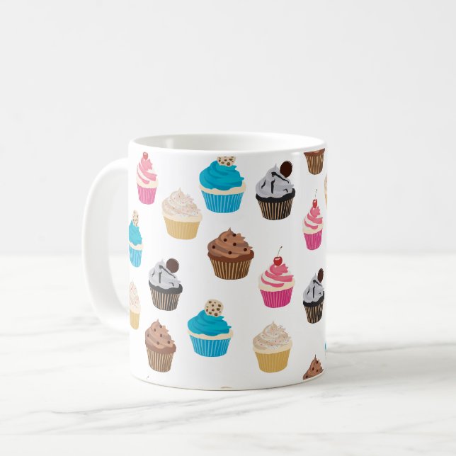 Colourful Cute Cupcakes Pattern  Coffee Mug (Front Left)
