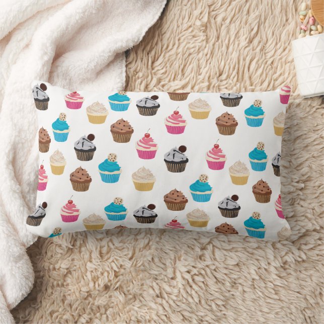 Colourful Cute Cupcakes Pattern  Lumbar Cushion (Blanket)
