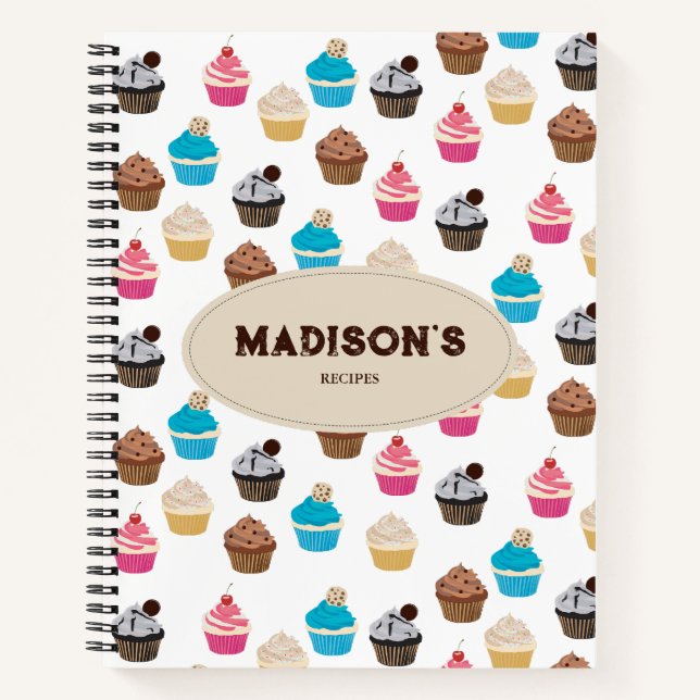 Colourful Cute Cupcakes Pattern Recipe Notebook (Front)
