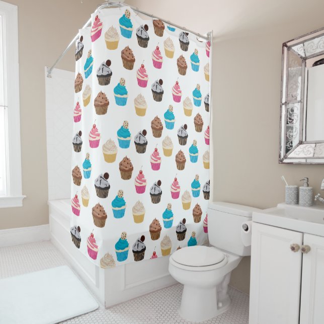 Colourful Cute Cupcakes Pattern  Shower Curtain (In Situ)