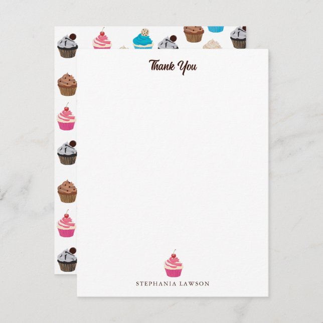 Colourful Cute Cupcakes Pattern  Thank You Card (Front/Back)