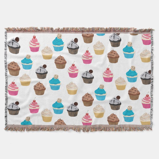Colourful Cute Cupcakes Pattern  Throw Blanket (Front)