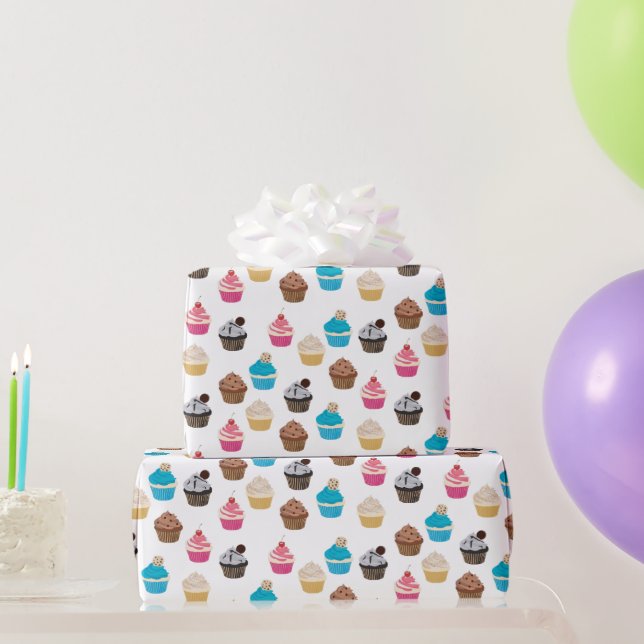 Colourful Cute Cupcakes Pattern  Wrapping Paper (Party Gifts)