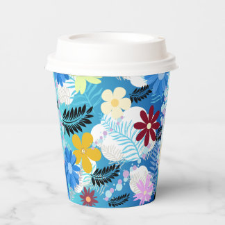 Colourful Cute Daisies Ferns Bubbles Clouds Patter Paper Cups