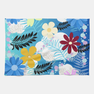 Colourful Cute Daisies Ferns Bubbles Clouds Patter Tea Towel