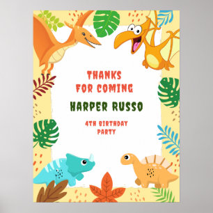 Colourful Cute Dino Birthday Party  Poster