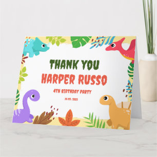 Colourful Cute Dino Birthday Party  Thank You Card