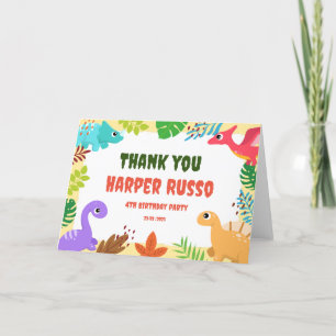 Colourful Cute Dino Birthday Party  Thank You Card