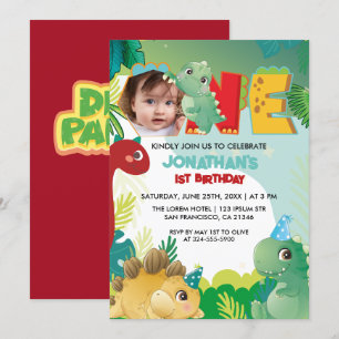 Colourful Cute Dinosaur Baby boy  First Birthday  Invitation