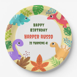 Colourful Cute Dinosaur Birthday Party Paper Plate