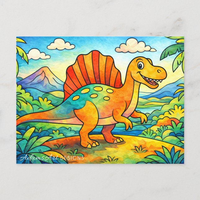 Colourful Cute Dinosaur Kids Holiday Postcard (Front)