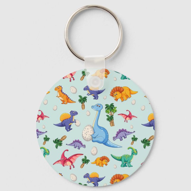 Colourful Cute Dinosaur Pattern Key Ring (Front)