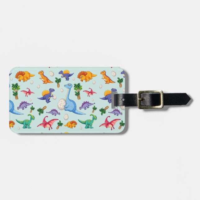 Colourful Cute Dinosaur Pattern Luggage Tag (Front Horizontal)