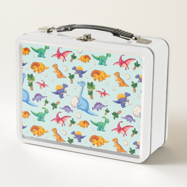 Colourful Cute Dinosaur Pattern Metal Lunch Box (Front)