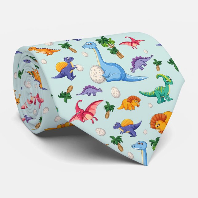 Colourful Cute Dinosaur Pattern Tie (Rolled)