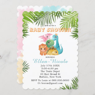 Colourful Cute Dinosaurs Baby Shower Invitations