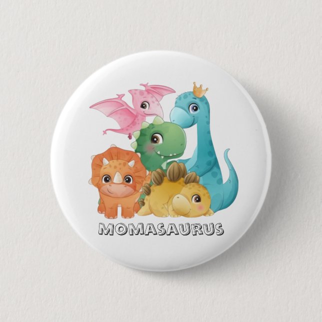 Colourful Cute Dinosaurs Baby Shower Momasaurs 6 Cm Round Badge (Front)