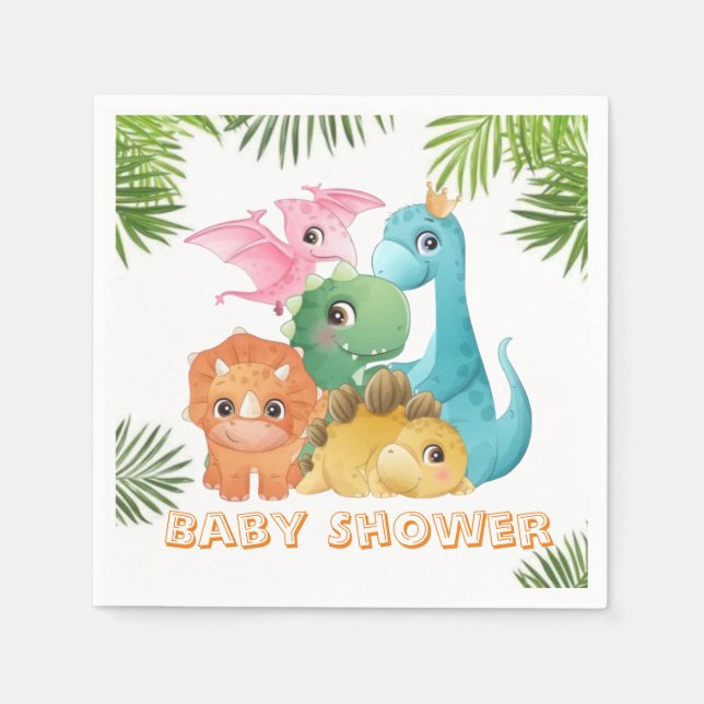 Colourful Cute Dinosaurs Baby Shower  Napkin (Front)