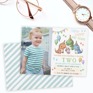 Colourful cute Dinosaurs boy birthday party photo Invitation