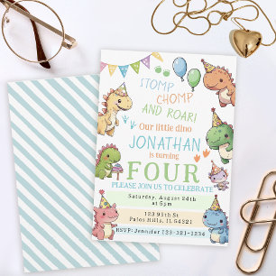 Colourful cute dinosaurs boy dino birthday party invitation