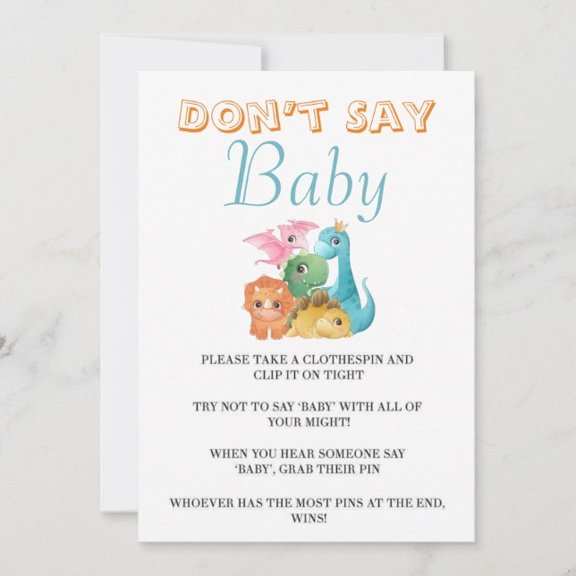 Colourful Cute Dinosaurs Don’t Say Baby Cards (Front)