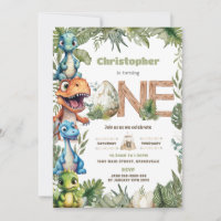 Colourful Cute Dinosaurs Greenery 1st Birthday One