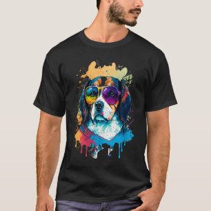 Colourful Cute Dog Beagle with Sunglasses Animal T-Shirt