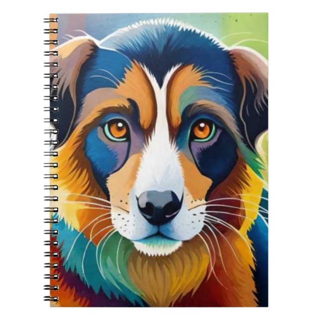 Colourful cute dog portrait close up notebook (Front)