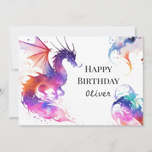 Colourful Cute Dragon Birthday Card (Front)