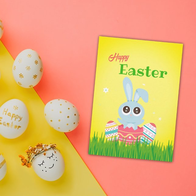 Colourful Cute Easter Bunny Holiday Card (Creator Uploaded)