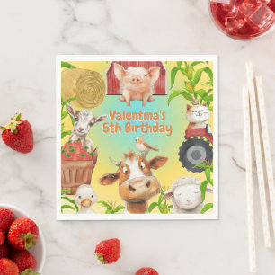 Colourful Cute Farm Animals Barnyard Kids Birthday Napkin
