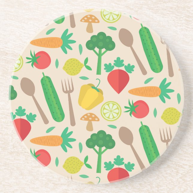 Colourful Cute Farmer's Market Vegetable Pattern  Coaster (Front)