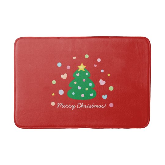 Colourful Cute Festive Merry Christmas Tree Bath Mat