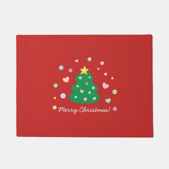 Colourful Cute Festive Merry Christmas Tree Doormat
