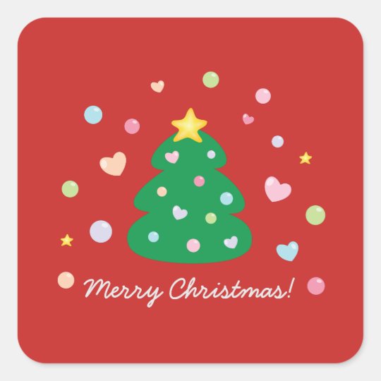 Colourful Cute Festive Merry Christmas Tree Square Sticker