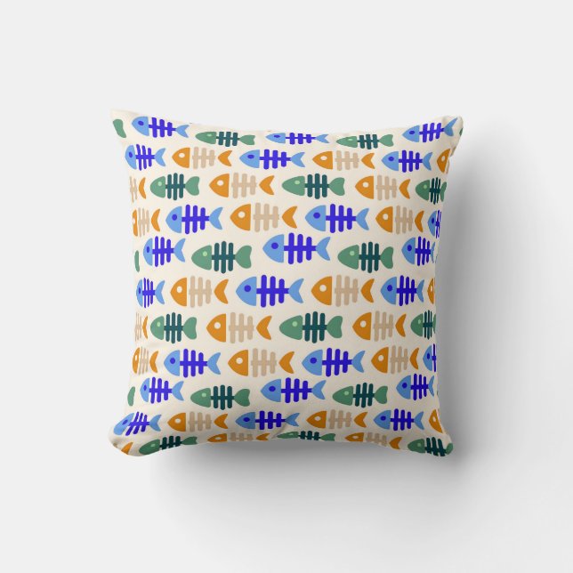 Colourful Cute Fish Bone Pattern Cushion (Front)