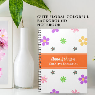 Colourful Cute Floral Design Personalised Name  Notebook