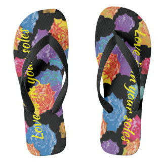 Colourful Cute Floral Love is in your Soles Flip Flops