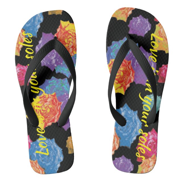 Colourful Cute Floral Love is in your Soles Flip Flops (Footbed)
