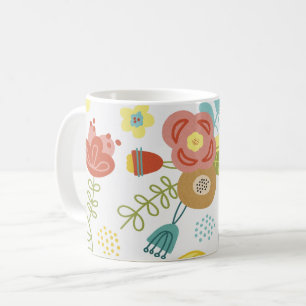 Colourful Cute Floral Pattern Light Background Coffee Mug