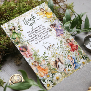 Colourful Cute Flower Fairies Glitter Script Thank You Card