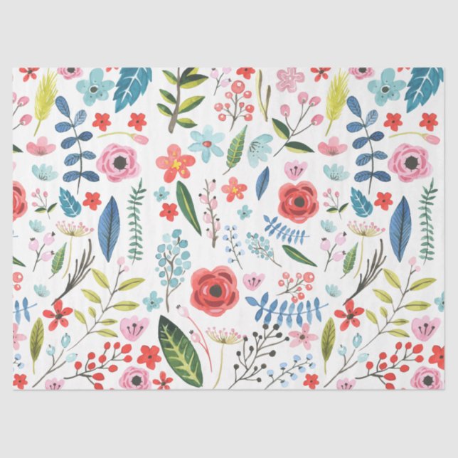 Colourful Cute Flowers & Leafs Pattern Tissue Paper (Front)